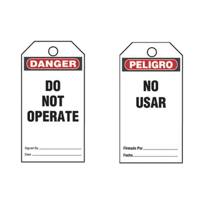 Paquete de 25 Etiquetas de Seguridad, Con Texto \"Peligro, No Usar\", de 76 x 146 mm, Color Negro Sobre Blanco