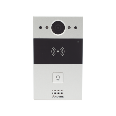 Videoportero de 1 Botón / Lector de Tarjetas MIFARE y PROX EM / Notificación a APP / 100% en la Nube / Notificación por Llamada Telefónica / SIP / ONVIF / IP65 / Cámara 2MP / Panel de Aluminio / Co