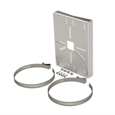 Montaje universal galvanizado para instalación de cámaras en poste 2\" a 5\" color gris galvanizado