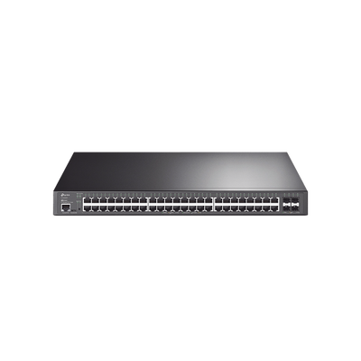 Switch L2+ Omada PoE+ / 48 Puertos PoE+ 10/100/1000 Mbps / 4 Puertos SFP+ 10G / 2 Puertos Consola (RJ45 y microUSB) / Administración Centralizada Omada o Stand-Alone / Multicast IGMP / Calidad de S