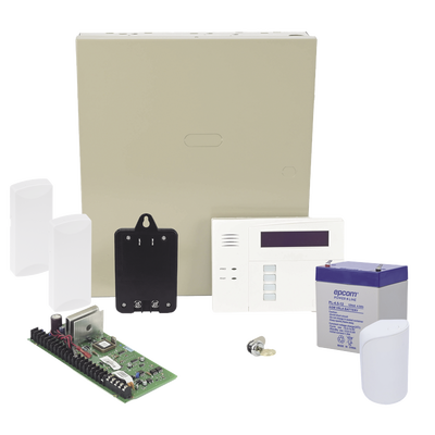 Kit de panel de alarma híbrido con teclado y receptor inalámbrico integrado, contactos magnéticos y sensor de movimiento inalámbricos
