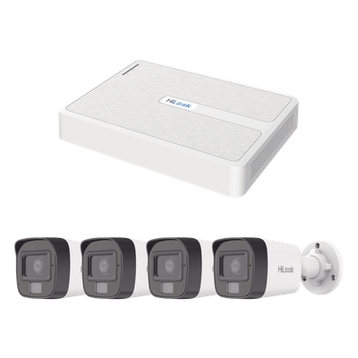 Kit IP 2 Megapixel / NVR de 8 Canales con 8 Puertos PoE / 4 Cámaras IP Bala Dual light para Exterior / Micrófono Integrado