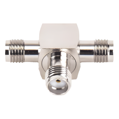 Adaptador en Forma T, de Triple Conectores SMA Hembra, Níquel/ Oro/ Teflón.