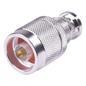 Adaptador en Línea, de Conector N Macho a BNC Macho, Plata/ Oro/ Teflón.