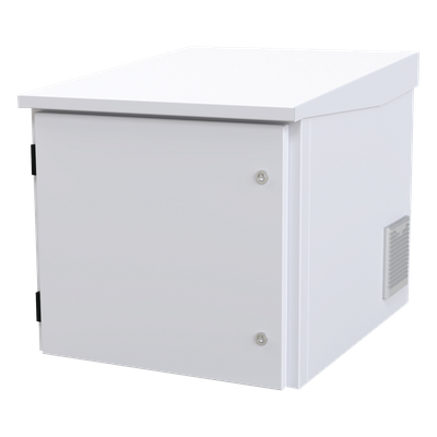 Gabinete PROFUNDO hasta 705 mm  de profundidad, de Exterior de 9UR con Ventiladores y Termostato, Se envía el Gabinete Armado, (Montaje a poste o torre se vende por separado).