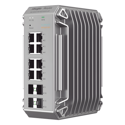 Switch Industrial PoE, Ideal para temperaturas Extremas y protección contra descargas, 8 Puertos Gigabit PoE 802.3 af/at, 4 Puertos SFP Administrable Cloud