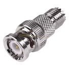 Adaptador de Conector RF / Mini-UHF Hembra a BNC Macho / Montaje en Línea / Impedancia 50Ω / Cuerpo Bronce Niquelado / Contacto Oro 24K / Aislante Teflón