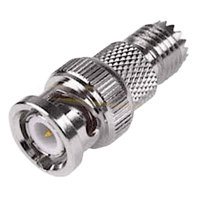Adaptador en Línea de Conector Mini-UHF Hembra a BNC Macho, Níquel/ Oro/ Teflón.