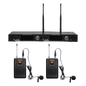 Kit de Microfonía inalámbrico | 2 Micrófonos de Lavalier | Receptor UHF | Pantalla LCD | 200 Canales | Gran cobertura