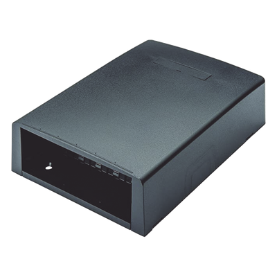 Caja de Montaje en Superficie, con Accesorio para Resguardo de Fibra Óptica, para 12 Módulos Mini-Com, Color Negro