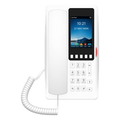 Teléfono IP Hotelero Wi-Fi 6 / Pantalla IPS 3.5\" 320x480 / 2 Líneas SIP / 5 Teclas Programables / Puerto USB-A / PoE 802.3af / Audio HD / Diseño Blanco