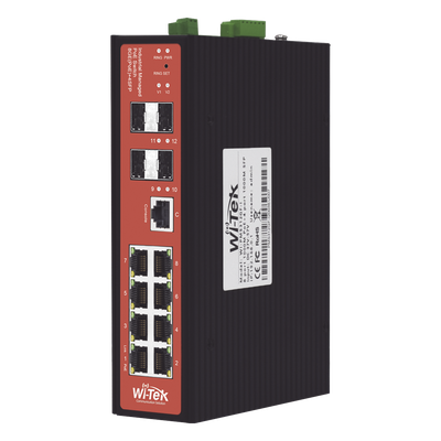 Switch Industrial administrable PoE, puerto 1-2 PoE 24/48. puertos 3-8 puertos 802.3 af/at/bt, hasta 60 W
