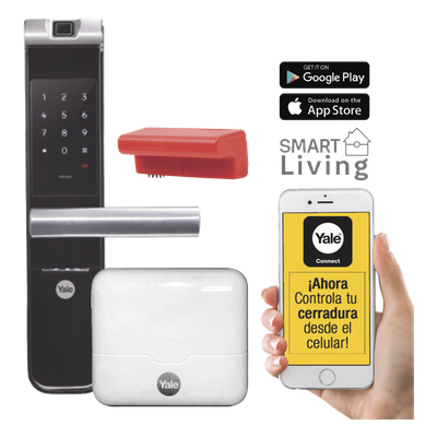 Kit Cerradura con manija YMF40A y HUB, Apertura por,  Código, Biometría y apertura por SMARTPHONE, Para puertas de 35 a 90 mm de espesor