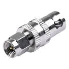 Adaptador RF Coaxial / SMA Macho a BNC Hembra / En Línea / Cuerpo Bronce Niquelado / Contacto Oro / Aislante Teflón