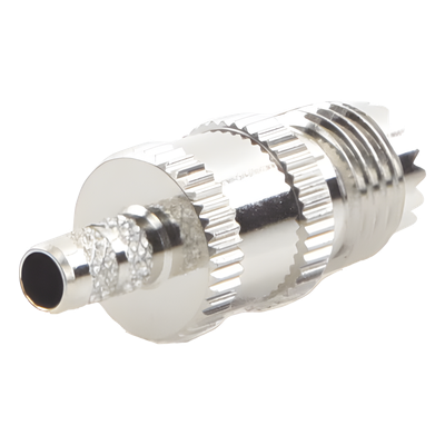 Conector Mini UHF Hembra de Anillo Plegable en Cables RG-58/U, RG-142/U, Níquel/ Plata/ Delrin.