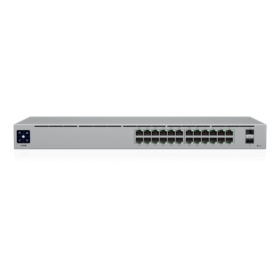 Switch UniFi Capa 2 / 24 Puertos Gigabit / 16 Puertos PoE+ 802.3af/at / 95W Total / 2 Puertos SFP 1G / Pantalla LCM / Sin Ventilador