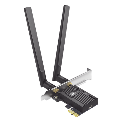 Adaptador PCIe inalámbrico doble banda AX3000 Mbps / Seguridad Inalámbrica WPA3 /Antena de alta ganancia / Tecnología MU-MUMO 2X2 / Soporte de perfil bajo y Altura completa / Bluetooth 5.2
