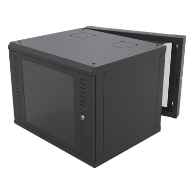 Gabinete Abatible de Pared (Con Marco Trasero) con Rack 19\" de 12 Unidades. Ventana de Cristal Templado.