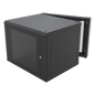 Gabinete Abatible de Pared (Con Marco Trasero) con Rack 19\" de 12 Unidades. Ventana de Cristal Templado.