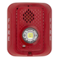 Sirena con estrobo LED de 2 hilos para pared, 24 Vcd, candela seleccionable hasta 185 cd, puntos de prueba DVM, color rojo