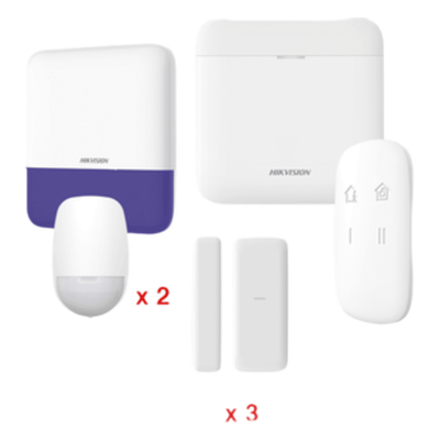 (AX PRO) KIT de Alarma AX PRO / Incluye: 1 Hub con batería de respaldo / 2 Sensores PIR / 3 Contactos Magnéticos mini / 1 Control Remoto / 1 Sirena Inalambrica Exterior  / WiFi / Compatible con Hik