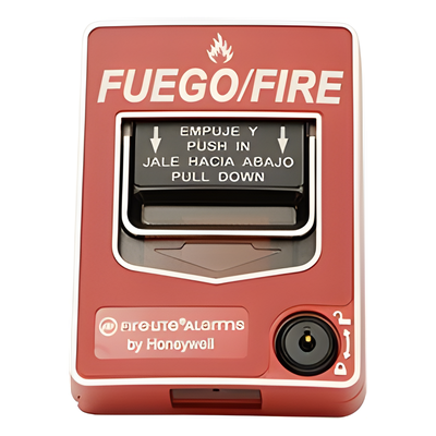 Estación manual de doble acción contra incendio, convencional, rotulado bilingüe FIRE/FUEGO y reset con llave