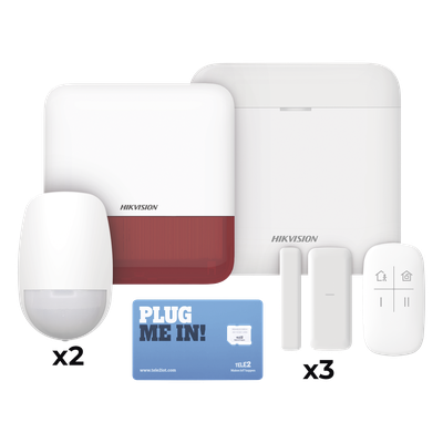 (AX PRO) KIT de Alarma AX PRO con GSM (3G/4G), Wi-Fi y Ethernet / Incluye: 1 Hub  con batería de respaldo / 2 Sensores PIR / 3 Contactos Magnéticos Slim / 1 Control Remoto / 1 Sirena Roja Inalambri