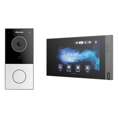 Kit Akuvox WIFI E12W + S562W / 100% en la Nube / POE / Bluetooth / NFC / Lector de Tarjetas MIFARE / ONVIF / IP65 / Cámara 2 MP / Botón con Iluminación / Control de 1 Puerta / Entradas de Alarma