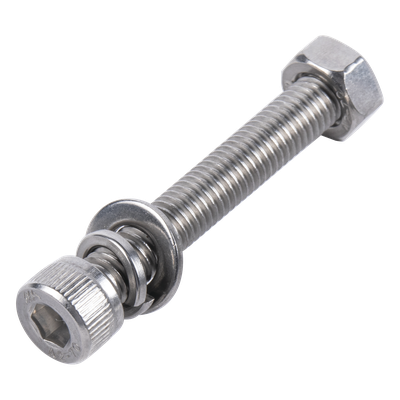 1 Tornillo Allen Milimétrico de Acero Inoxidable  M8-1.25 x 25 / 1 Pza. /Con 1 Tuerca, 1 Arandela de Presión y 1 Plana / Para Montajes de Módulos Foto Voltaicos .