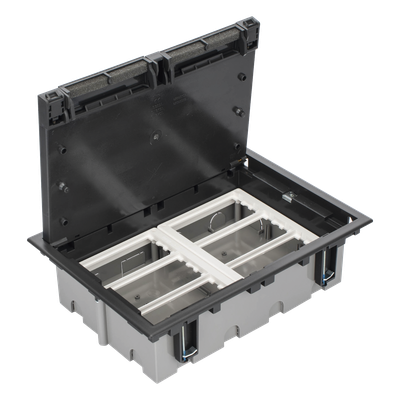 Caja Para Instalación en Piso Falso para Voz, Datos o Contactos Eléctricos / Capacidad para 6 Módulos / Espacio Embellecedor en la Tapa / Profundidad Ajustable de 90 a 120 mm (3.54 a 4.72 pulgadas)