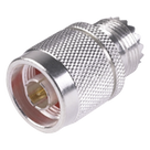 Adaptador Coaxial en Línea / Conector N Macho a UHF Hembra (SO-239) / Cuerpo Bronce Plateado / Contacto Oro / Aislante Teflón