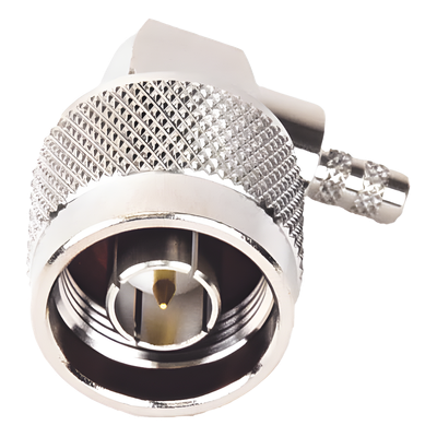 Conector Coaxial N Macho / Ángulo Recto / Anillo Plegable / Cables RG-58/U, RG-142/U, LP-195 / Níquel / Oro / Teflón
