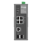 Switch Industrial Easy Managed / 6 Puertos Gigabit / 4 PoE (1× PoE++ 60W + 3× PoE+ 30W) / 120W PoE Budget / 2 SFP / IP40 / -40°C a 75°C / 6kV Protección Rayos / DIN-Rail