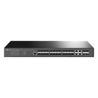 Switch de Fibra Óptica L2+ Omada / 24 puertos SFP 1GE / 4 Puertos Combinados SFP+/RJ45 Gigabit / 2 Puertos Consola RJ45|micro-SUB / Administración Centralizada Omada o Stand-Alone / Compatile con I