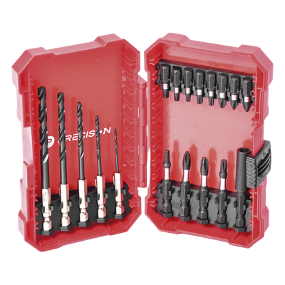 Juego de 18 Puntas y Brocas para Taladro, con Entrada Hexagonal de 1/4\", Incluye Estuche.