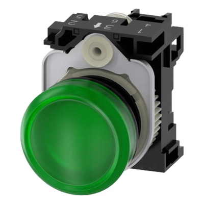 Lampara de señalización plástica con led color Verde, 24Vca-Vcd