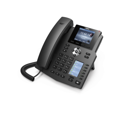 Teléfono IP empresarial para 4 Líneas SIP con 2 pantallas LCD, 6 teclas BLF/DSS, puertos Gigabit y conferencia de 3 vías, PoE