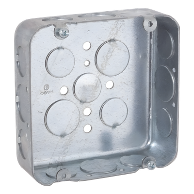 Caja Cuadrada Troquelada / Acero / 4 11/16 x 4 11/16 in / Profundidad 1.5 in (38.1 mm) / 17 Entradas Conduit / UL Listed
