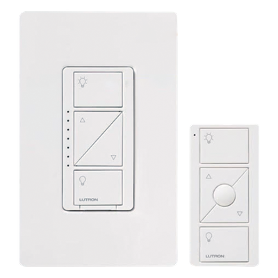 Kit de atenuador de pared inteligente sin cable neutro con control remoto Pico y placa Claro, 600 W incandescente/halógeno o 150 W LED atenuable, Caseta Wireless