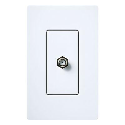 Toma de pared para cable coaxial con conector tipo F de 75 ohms, estilo Designer de la línea Claro, para señal de TV, color blanco brillante