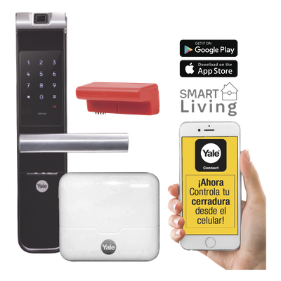 Kit Cerradura con manija YMF40A y HUB, Apertura por,  Código, Biometría y apertura por SMARTPHONE, Para puertas de 35 a 90 mm de espesor