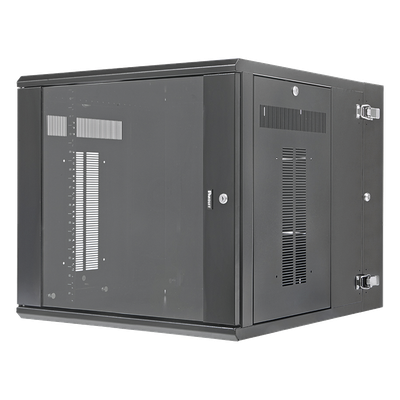 Gabinete PanZone de Montaje en Pared, de 19in, Puerta con Ventana de Seguridad, 12 UR, 762mm de Profundidad, Color Negro