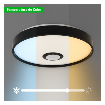 Luminario LED RGB de 30W / 2400 Lúmenes / Bocina con Bluetooth Integrada / Voltaje 85-265V / Temperatura Cálida, Neutra y Fría / App iLink