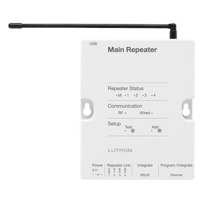 Repetidor principal para sistema de control de iluminación RadioRA 2, con reloj astronómico y puertos Ethernet, RS232 y RS485, admite hasta 100 dispositivos