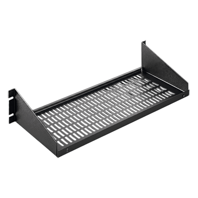 Charola para Rack 19 Pulgadas, Capacidad de Carga 34 kg, Base Ventilada, Acero Dulce Color Negro, 2 UR, Dimensiones 482x381x95 mm