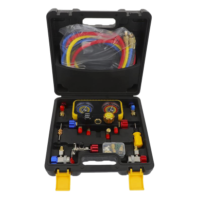 Manómetro de 4 vías con Accesorios para Gas refrigerante  R410A/ R32/ R134A/R22