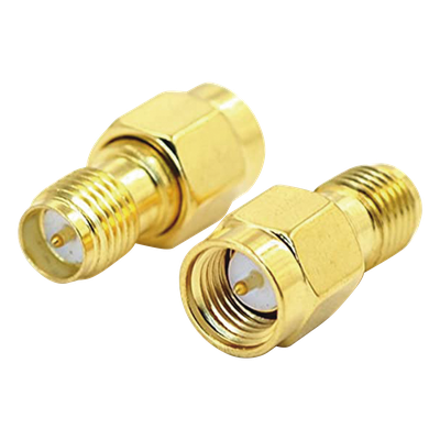 Adaptador de SMA Macho a SMA Hembra Inverso, Oro/ Oro/ Teflón,
