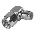 Adaptador RF Coaxial / Ángulo Recto / SMA Macho a SMA Hembra / Cuerpo Bronce Niquelado / Contacto Oro / Aislante Teflón