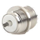 Conector UHF Hembra / Montaje Frontal en Panel D Plano / Cuerpo Zinc Niquelado / Contacto Plateado / Aislante Baquelita / Soldable