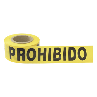 Cinta para barricada \"PROHIBIDO EL PASO\" de 100 m y ancho de 3\".